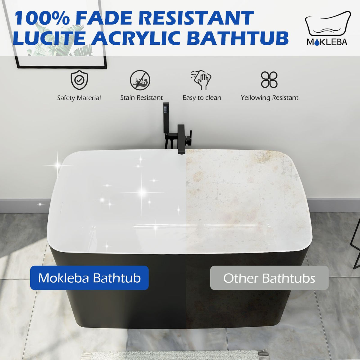 100% Fade Resistant Lucite Acrylic Bathtub Black