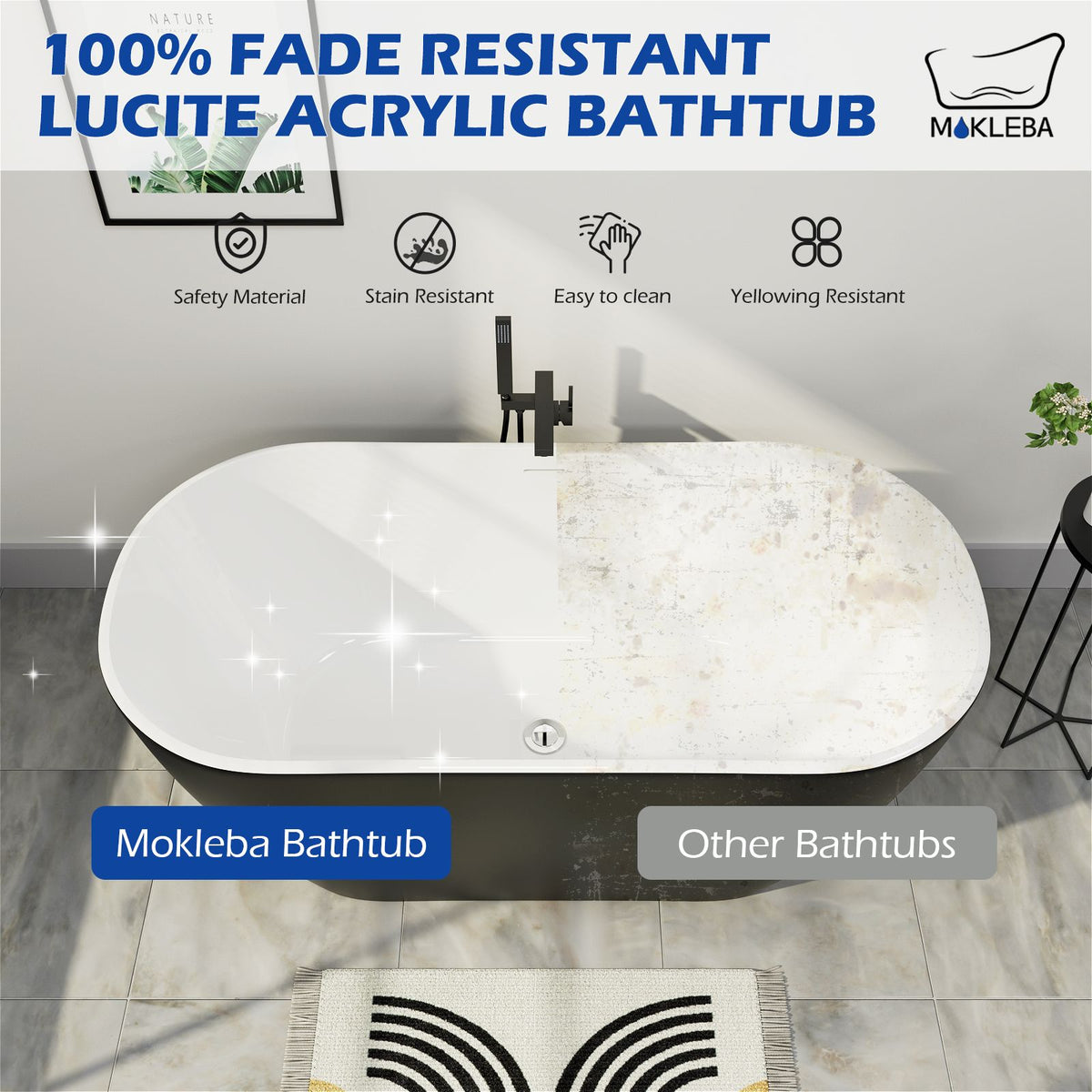 100% Fade Resistant Lucite Acrylic Bathtub Black