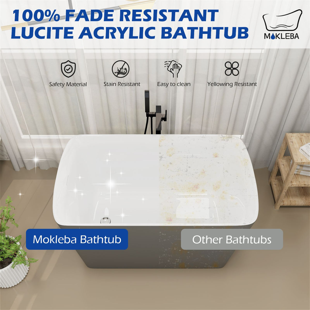 100% Fade Resistant Lucite Acrylic Bathtub Gray