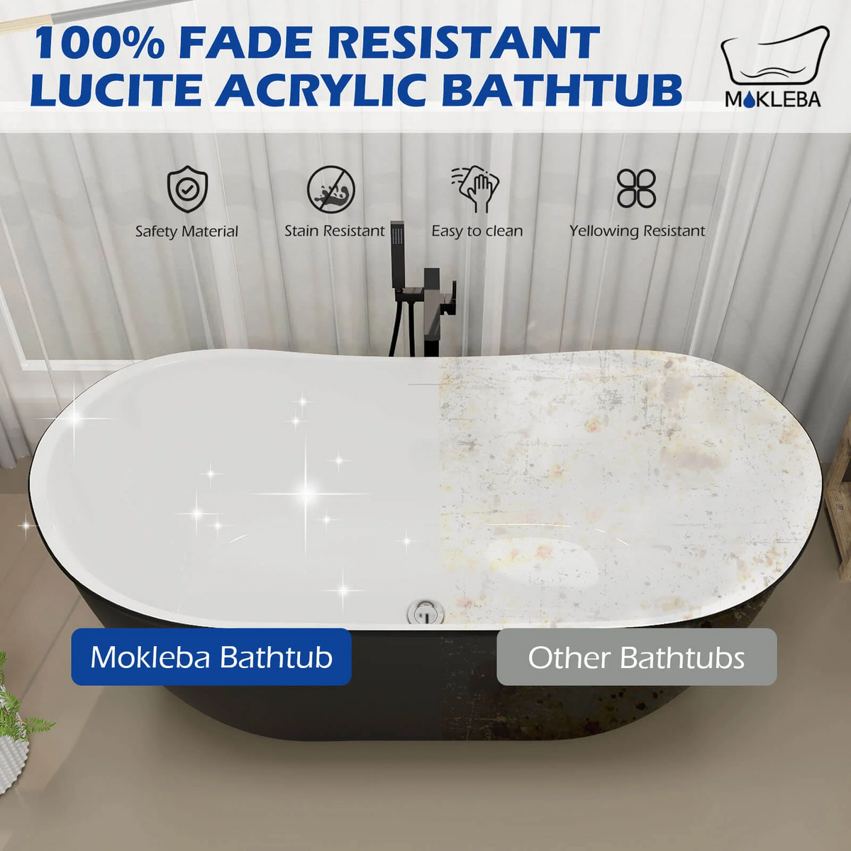 100% Fade Resistant Lucite Acrylic Bathtub Black
