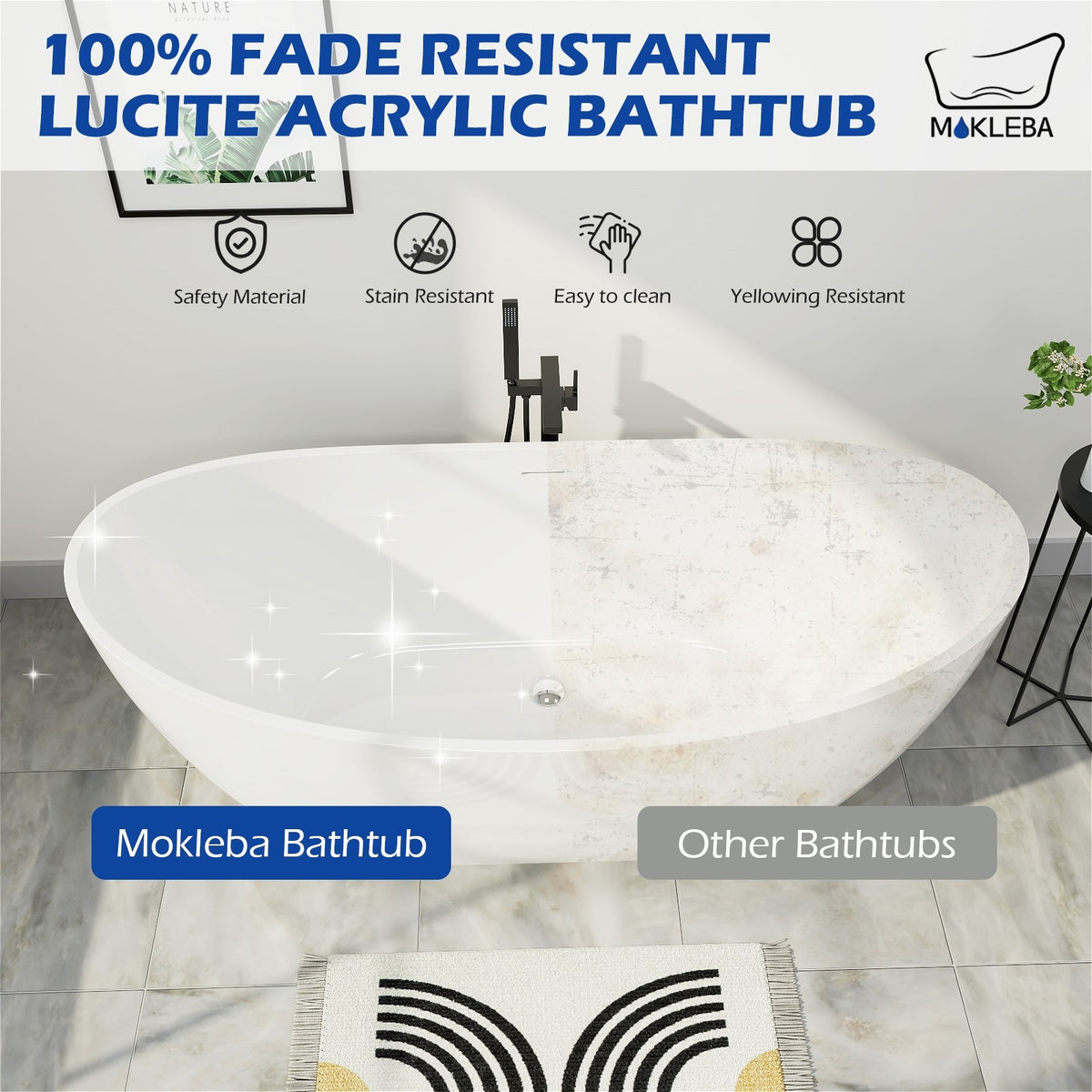 100% Fade Resistant Lucite Acrylic Bathtub