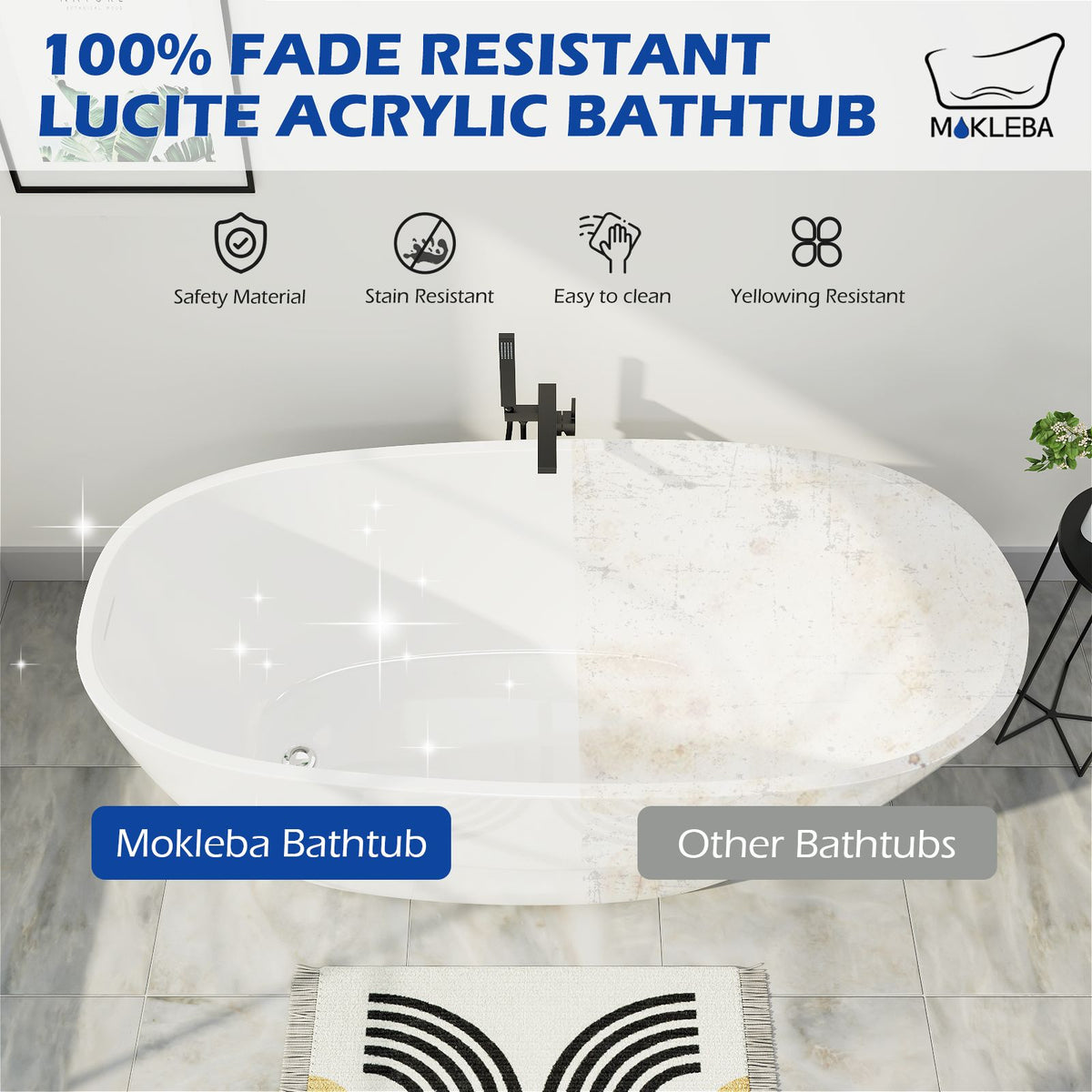 100% Fade Resistant Lucite Acrylic Bathtub