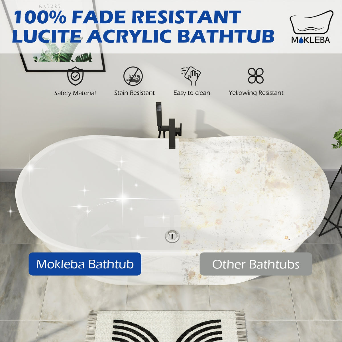 100% Fade Resistant Lucite Acrylic Bathtub