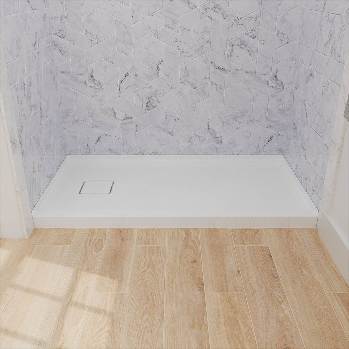 Mokleba 60"x32" Left Drain Shower Pan with Slip Resistant Rock Texture