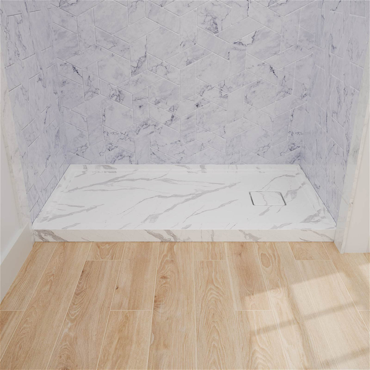 Mokleba 60"x32" Right Drain Shower Pan with Anti-Slip Rock Texture
