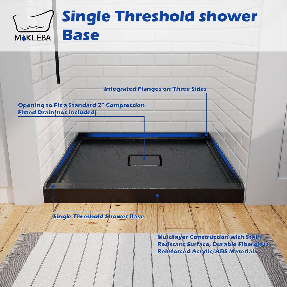 Mokleba 36"x36" Square Center Drain Shower Pan