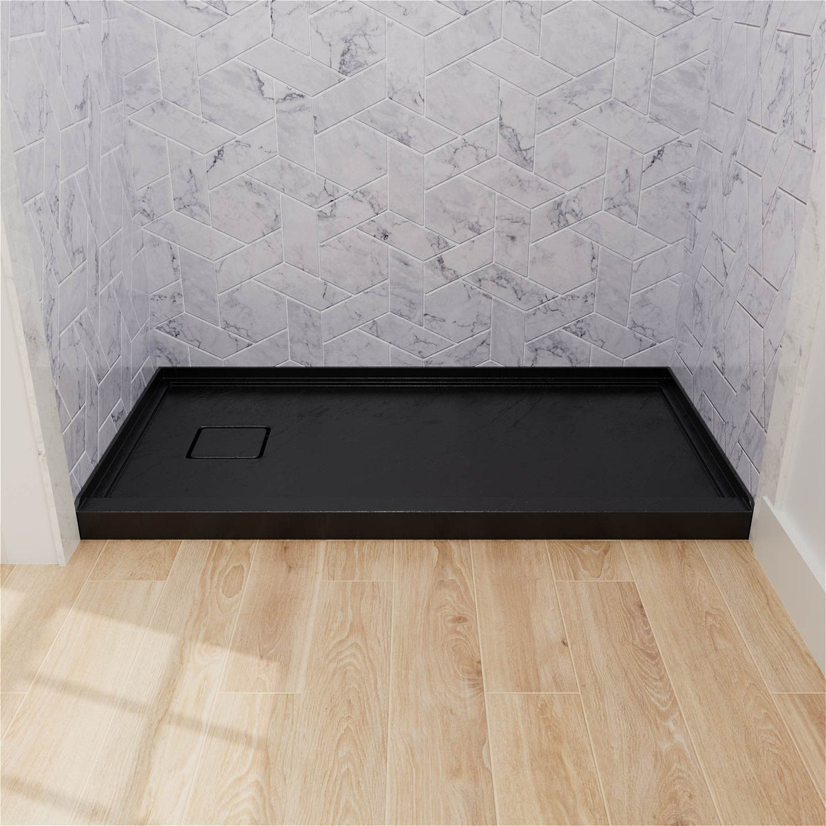 Mokleba 60"x32" Left Drain Shower Pan with Slip Resistant Rock Texture