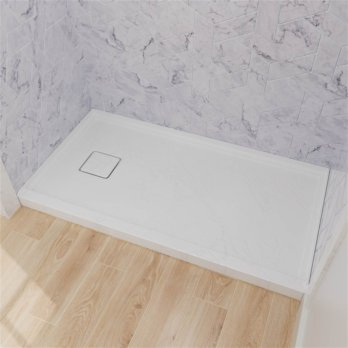Mokleba 60"x32" Left Drain Shower Pan with Slip Resistant Rock Texture