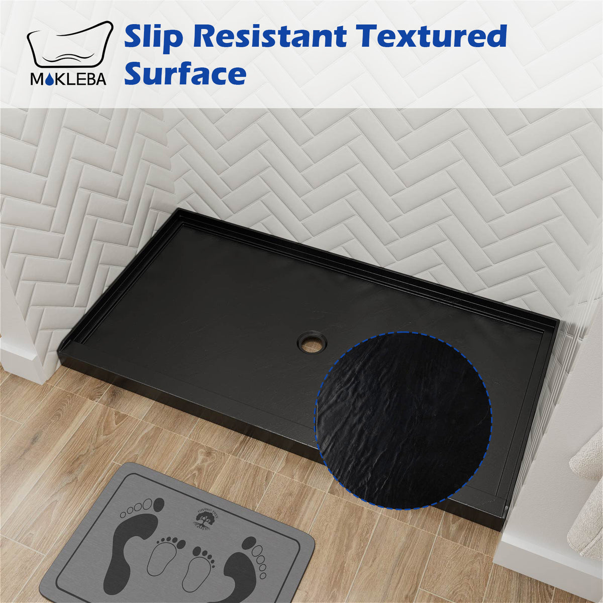 Mokleba 60"x36" Center Drain Anti-Slip Shower Pan