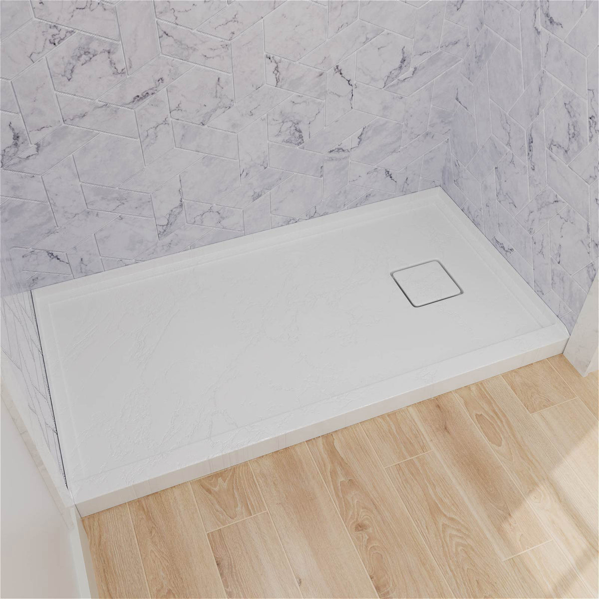 Mokleba 60"x32" Right Drain Shower Pan with Anti-Slip Rock Texture