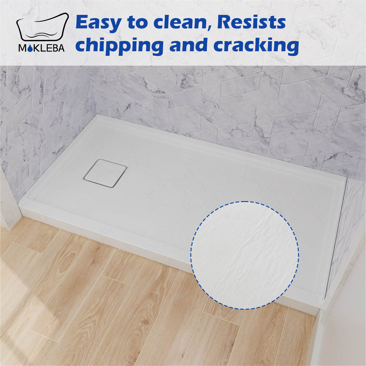 Mokleba 60"x32" Left Drain Shower Pan with Slip Resistant Rock Texture