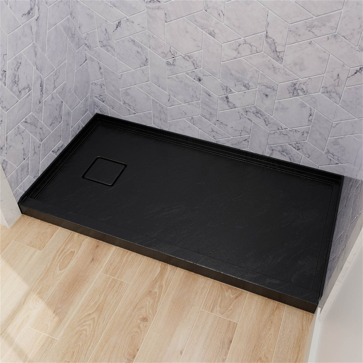 Mokleba 60"x32" Left Drain Shower Pan with Slip Resistant Rock Texture