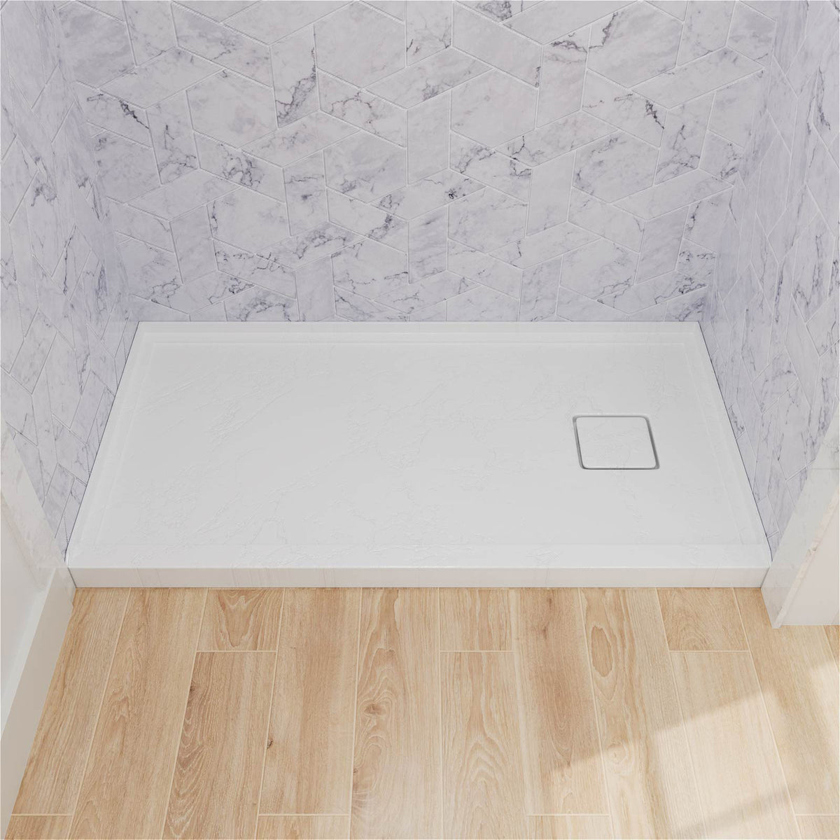 Mokleba 60"x32" Right Drain Shower Pan with Anti-Slip Rock Texture