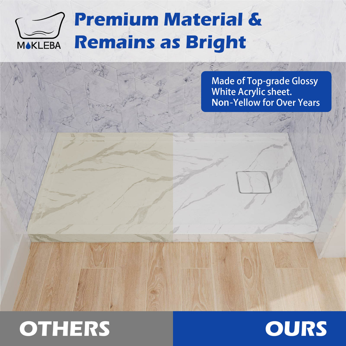 Mokleba 60"x32" Right Drain Shower Pan with Anti-Slip Rock Texture