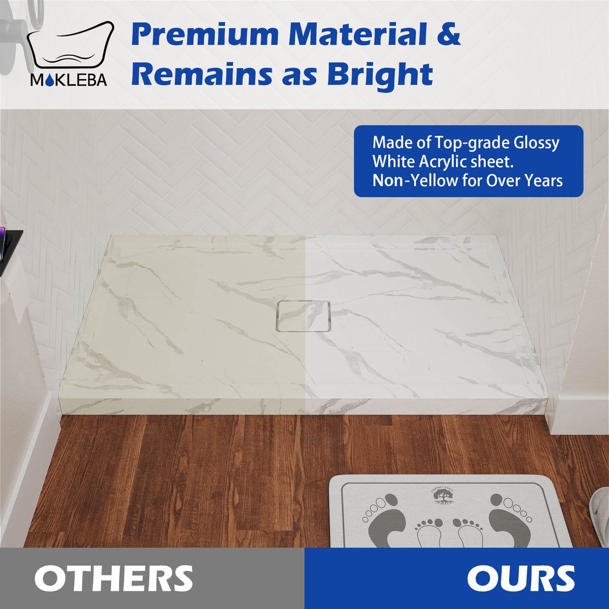 Mokleba 60"x36" Center Drain Square Outlet Shower Pan