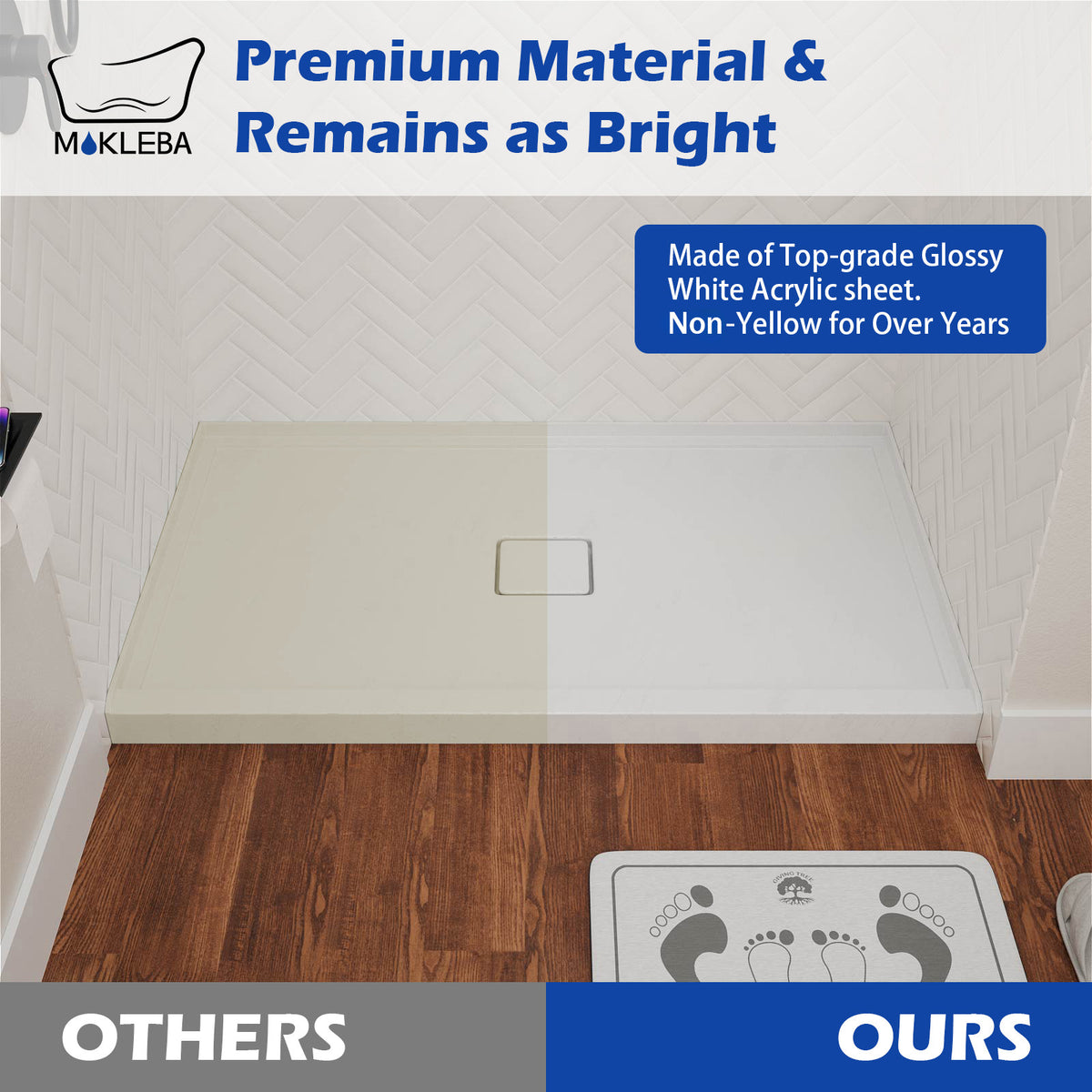Mokleba 60"x36" Center Drain Square Outlet Shower Pan