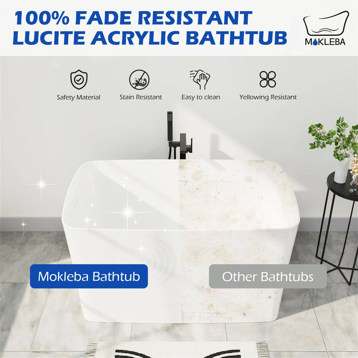 Mokleba 47" Acrylic Freestanding Rectangular Japanese Soaking Tub with Seat and Pop-up Drain