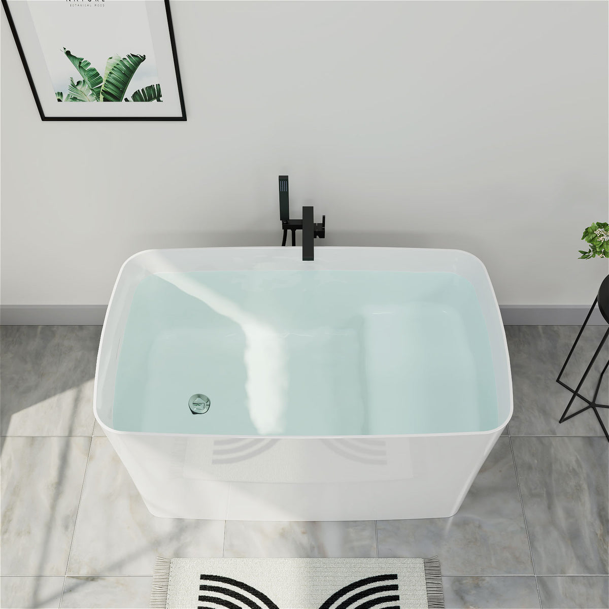 Mokleba 47" Acrylic Freestanding Rectangular Japanese Soaking Tub with Seat and Pop-up Drain