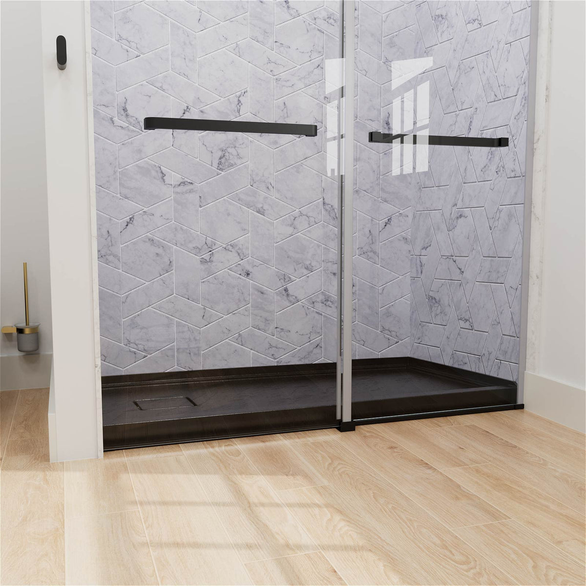 Mokleba 60"x32" Left Drain Shower Pan with Slip Resistant Rock Texture