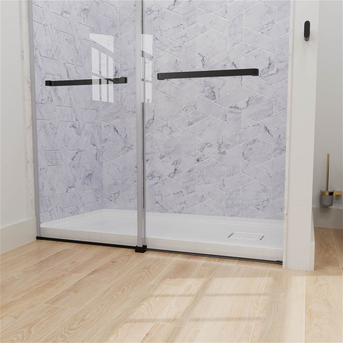 Mokleba 60"x32" Right Drain Shower Pan with Anti-Slip Rock Texture