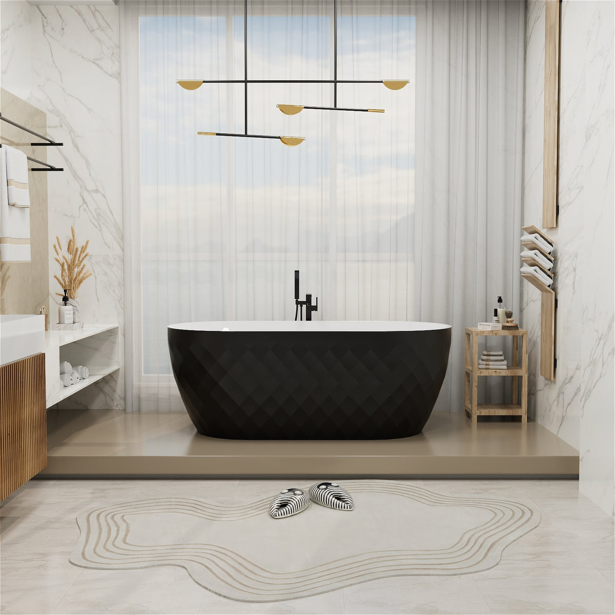 59" Freestanding Black Diamond Acrylic Bathtub