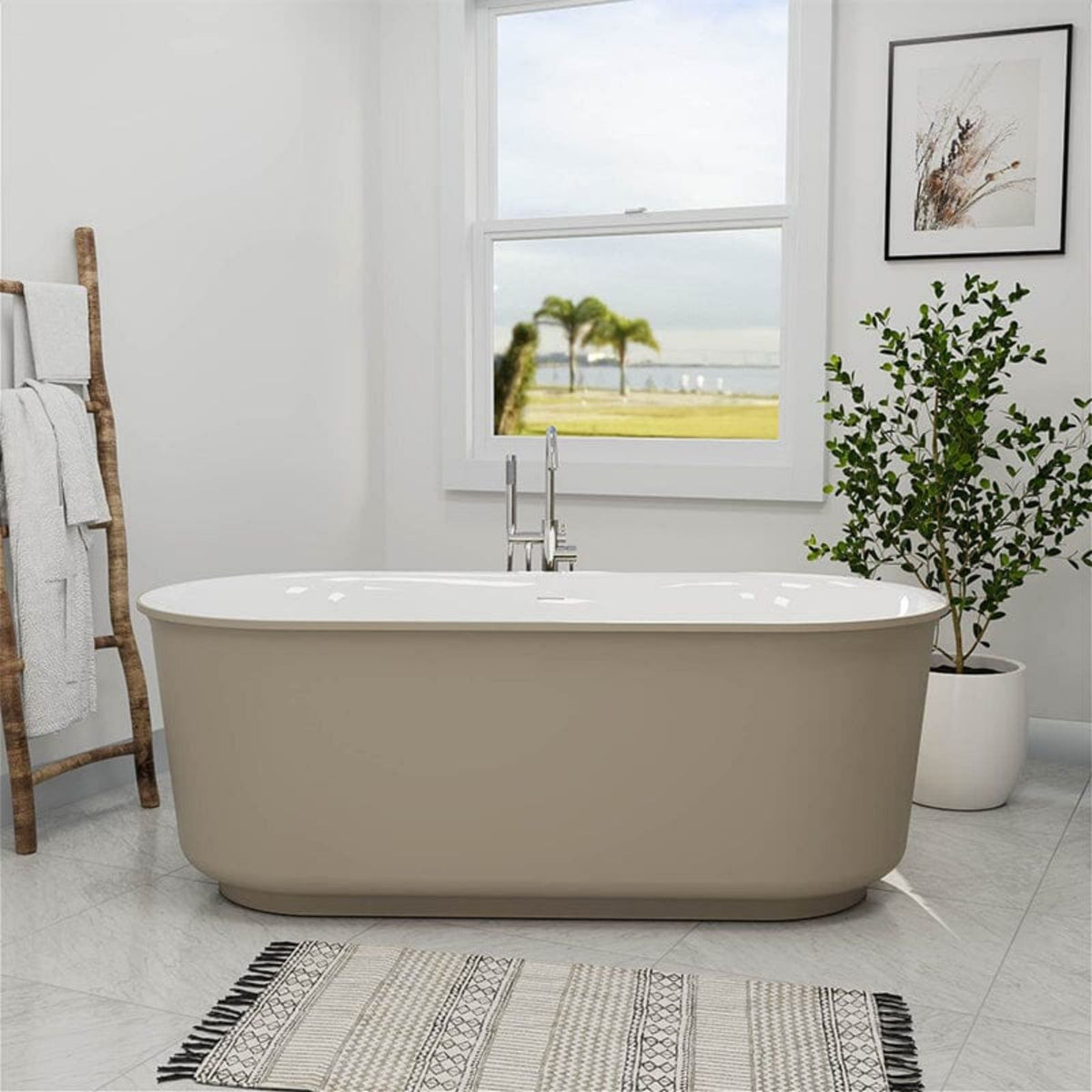 59 Inch Oval Solid Surface Freestanding Soaking Tub