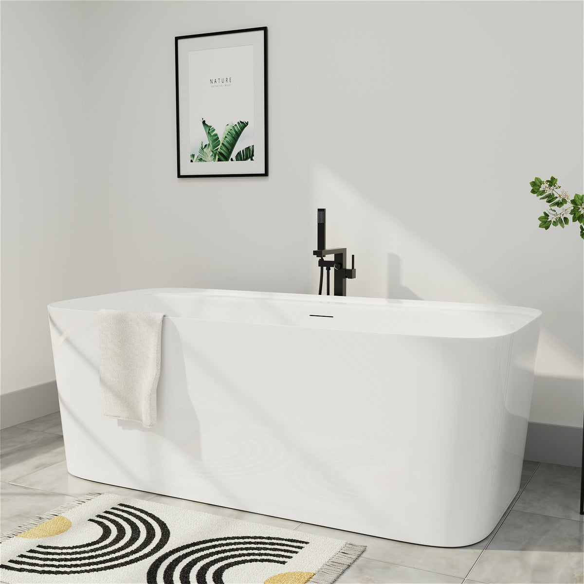 59 Inch Rectangle Acrylic Flatbottom Tub in White