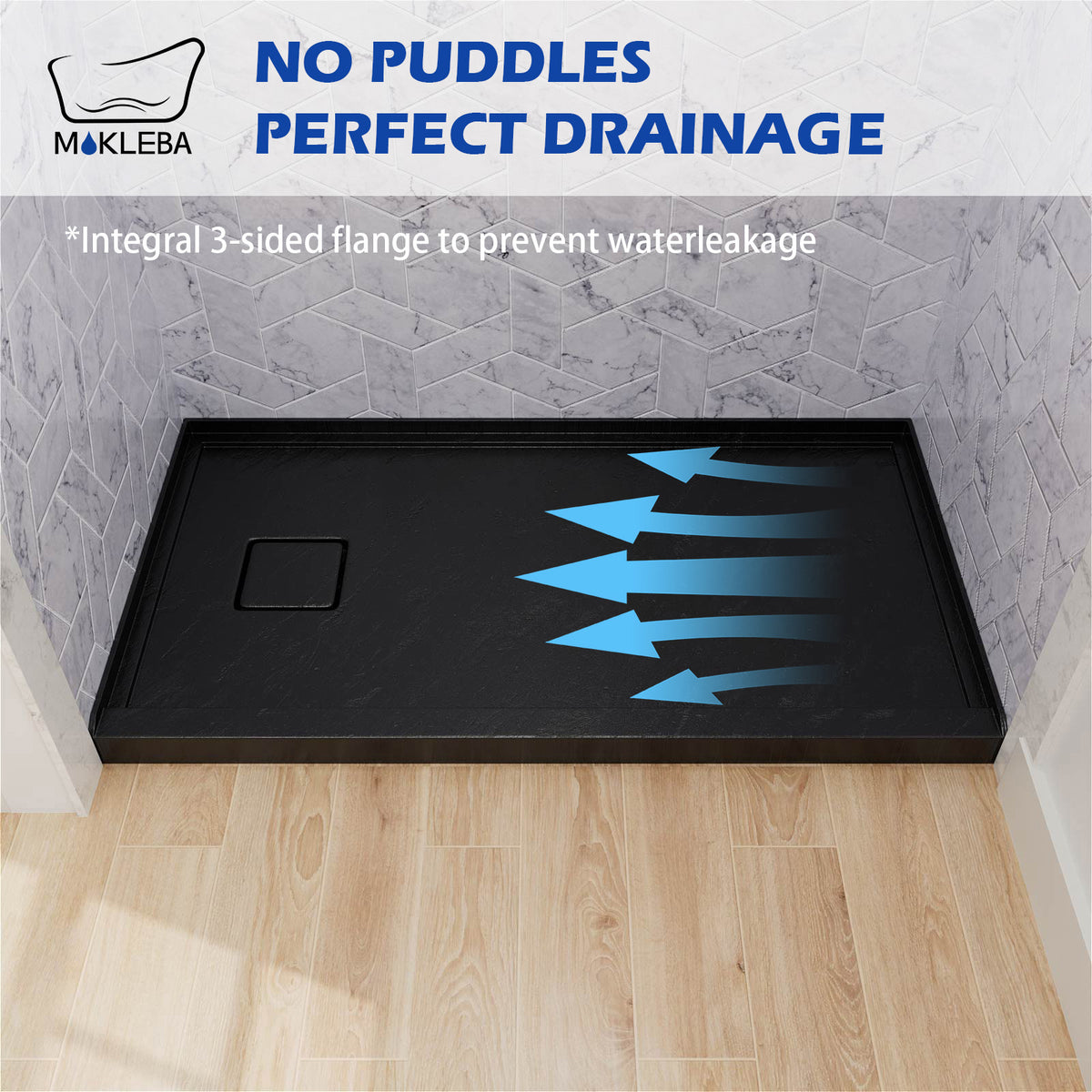 Mokleba 60"x32" Left Drain Shower Pan with Slip Resistant Rock Texture