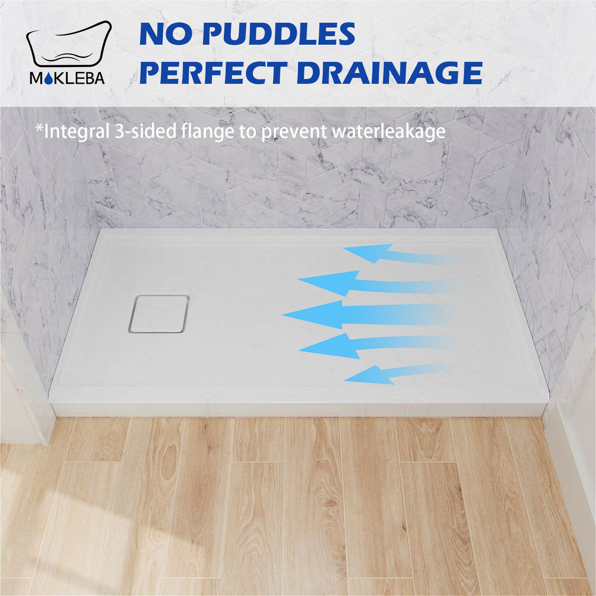 Mokleba 60"x32" Left Drain Shower Pan with Slip Resistant Rock Texture