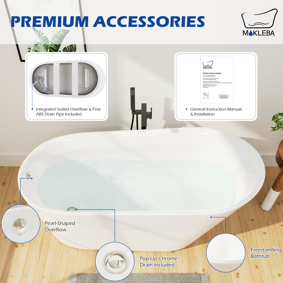 61" Acrylic Single Slipper Freestanding Bathtub