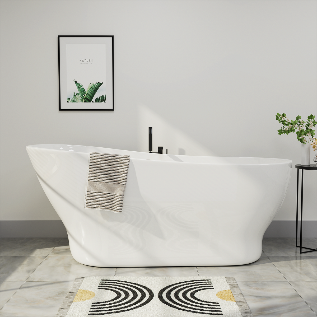67 Inch Mokleba Glossy White Acrylic Slipper Tub