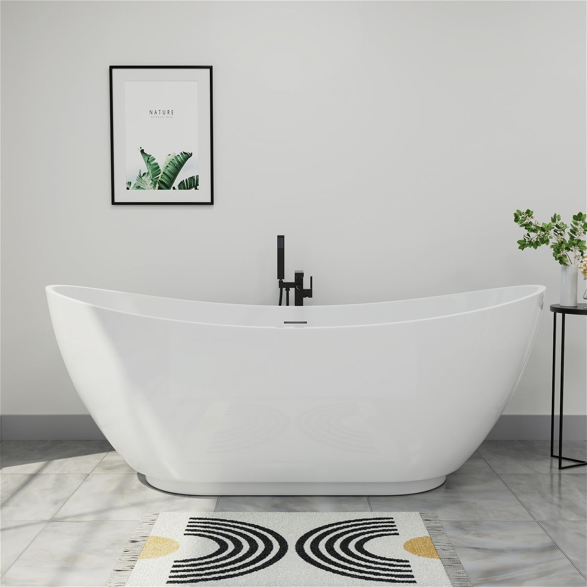 67 Inch Acrylic Rectangular Freestanding Soaking Tub