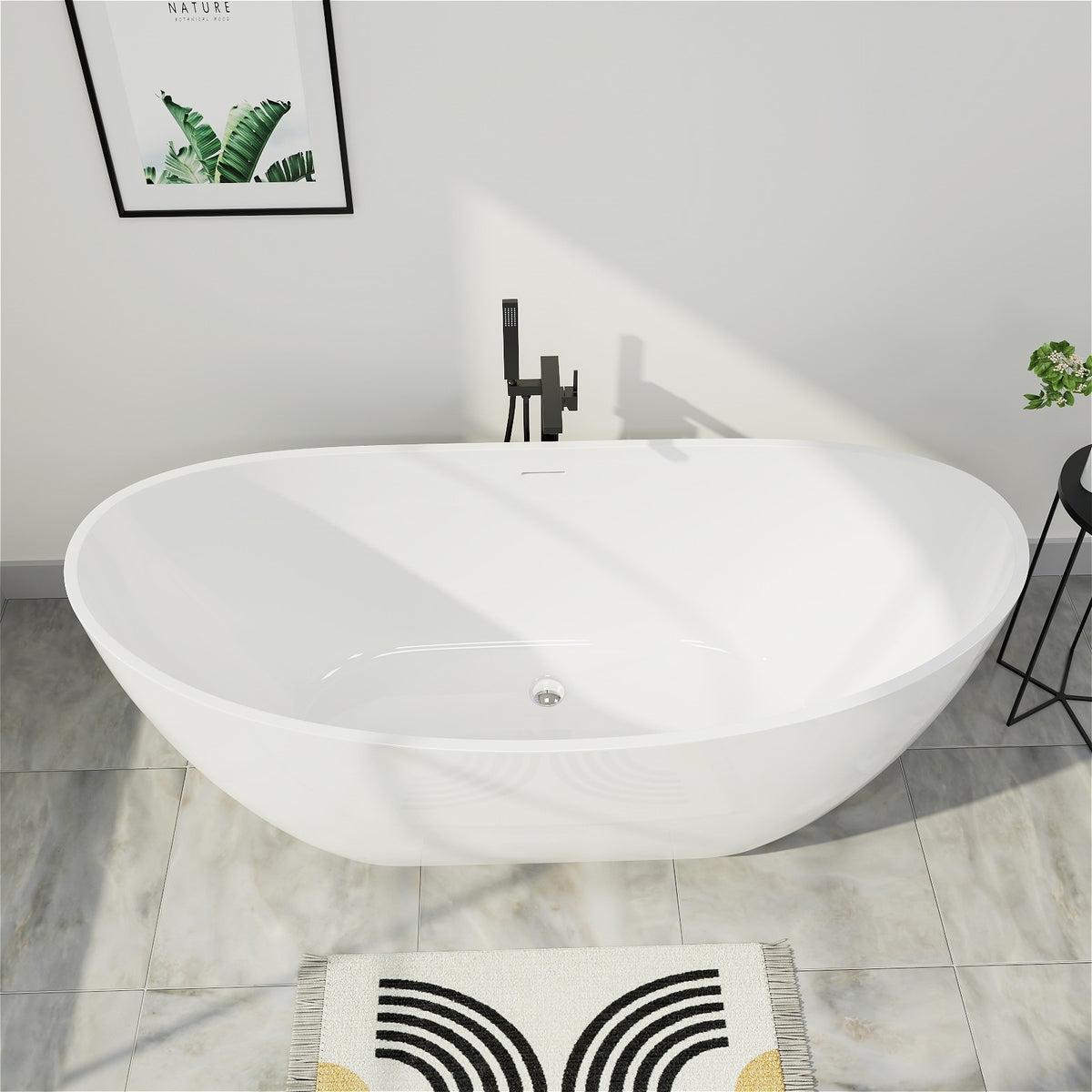 67 Inch Modern Rectangular Acrylic Soaking Bathtub