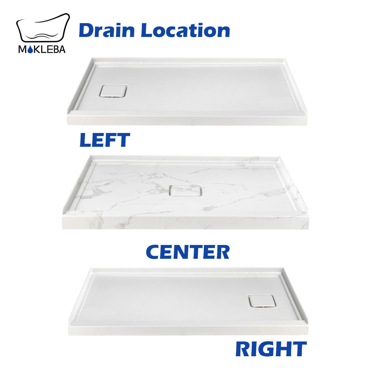 Mokleba 60"x36" Center Drain Square Outlet Shower Pan