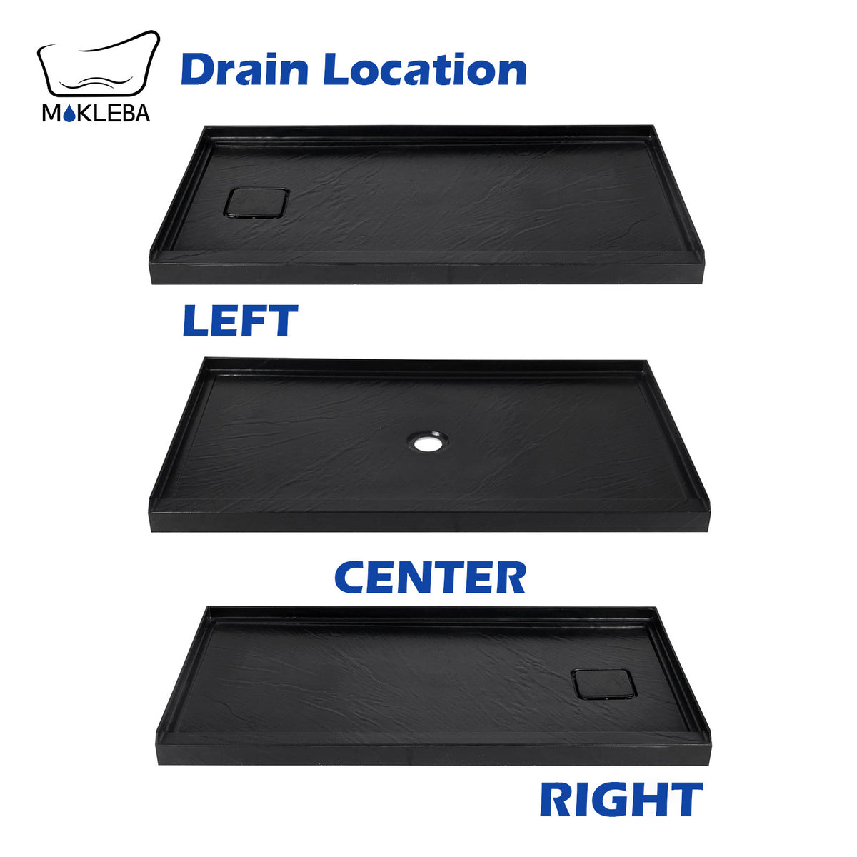 Mokleba 60"x32" Left Drain Shower Pan with Slip Resistant Rock Texture