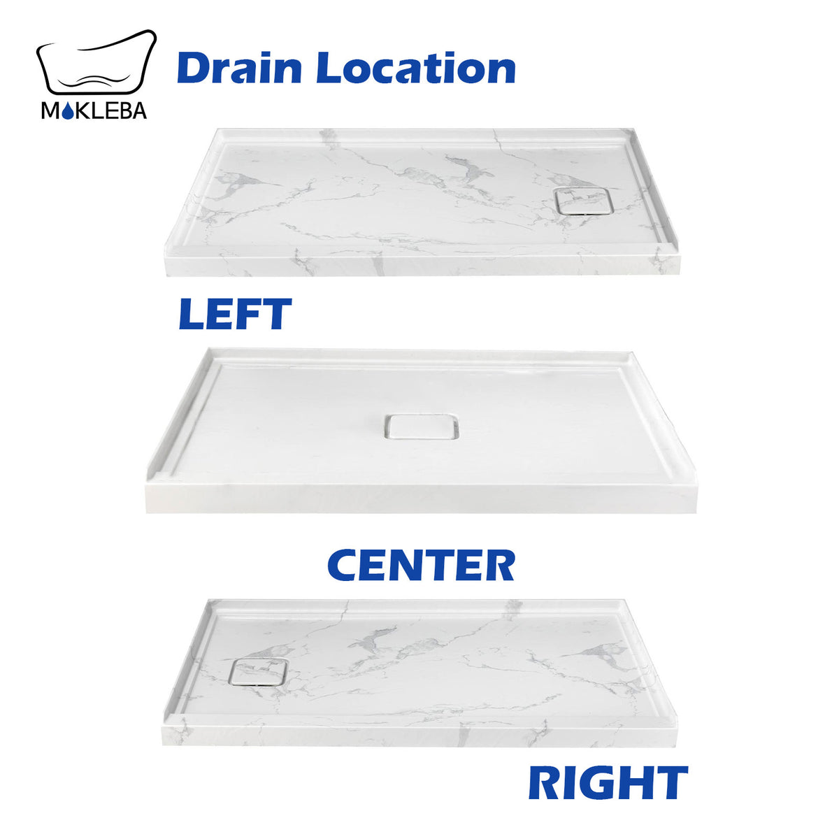 Mokleba 60"x32" Right Drain Shower Pan with Anti-Slip Rock Texture