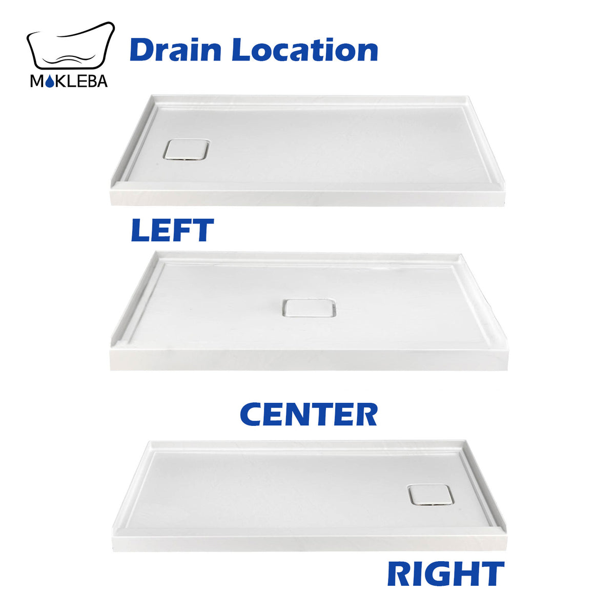 Mokleba 60"x36" Center Drain Square Outlet Shower Pan