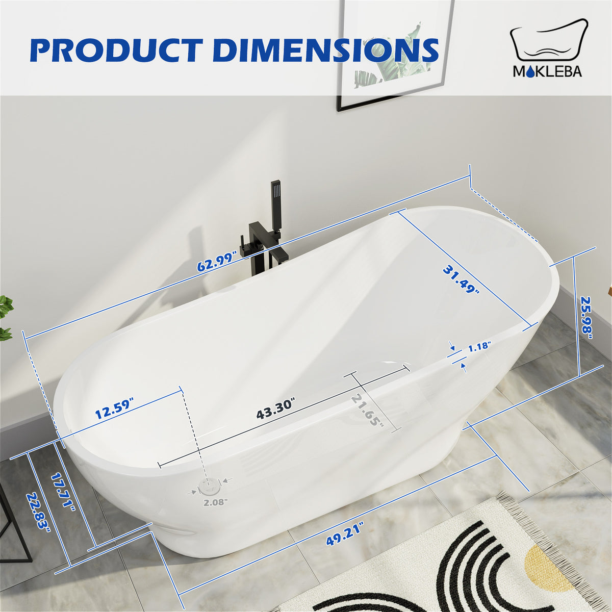Bathtub Product Dimensions 63 Inch