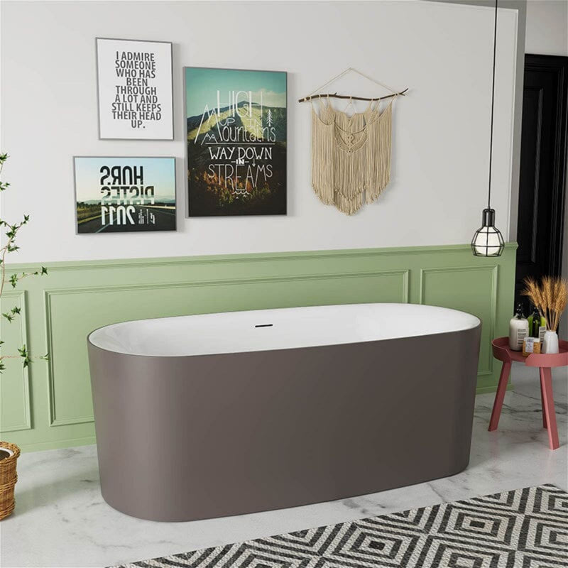 Brown 59 Inch Solid Surface Non-toxic Soaking Tub