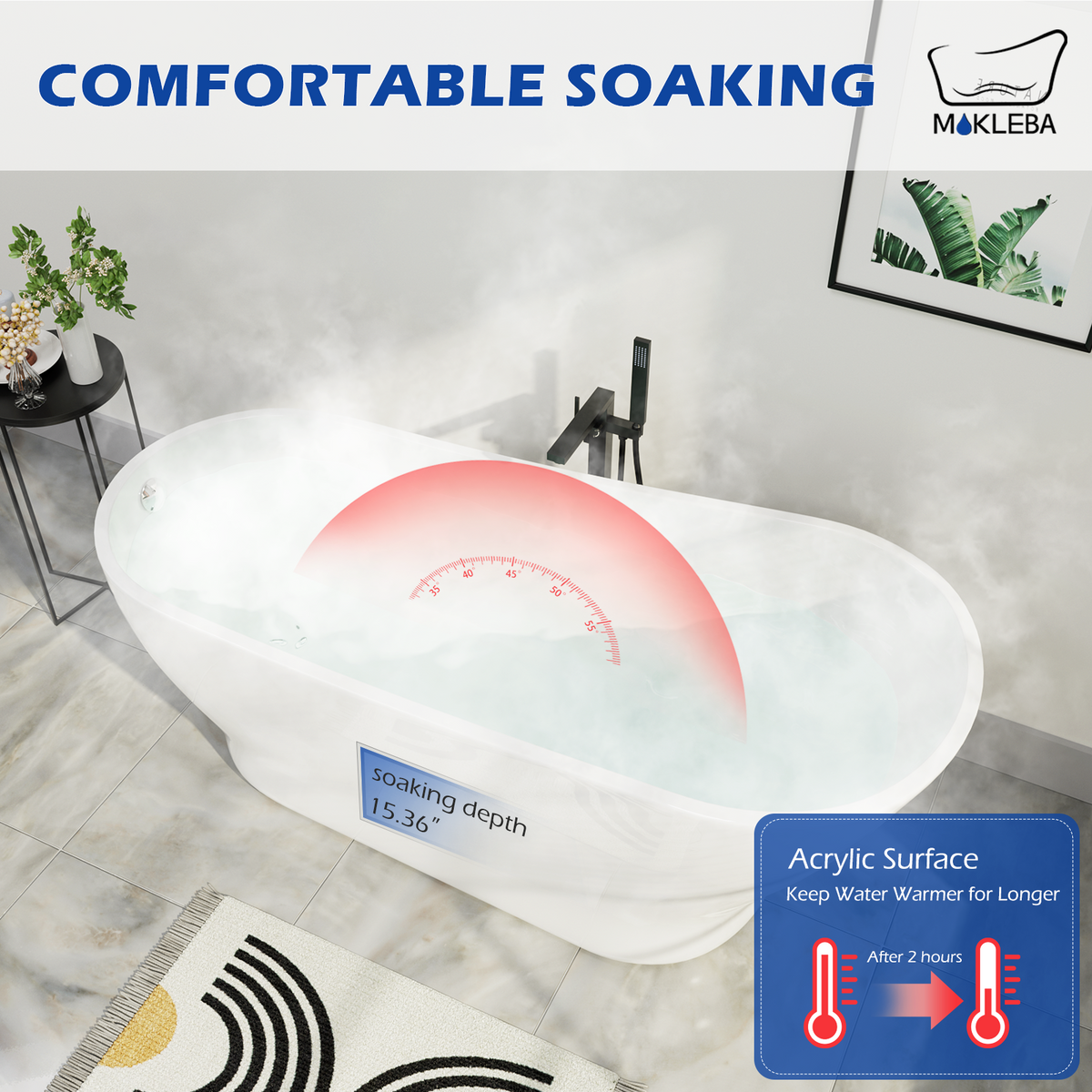 Comfortable Soaking Depth 63 Inch