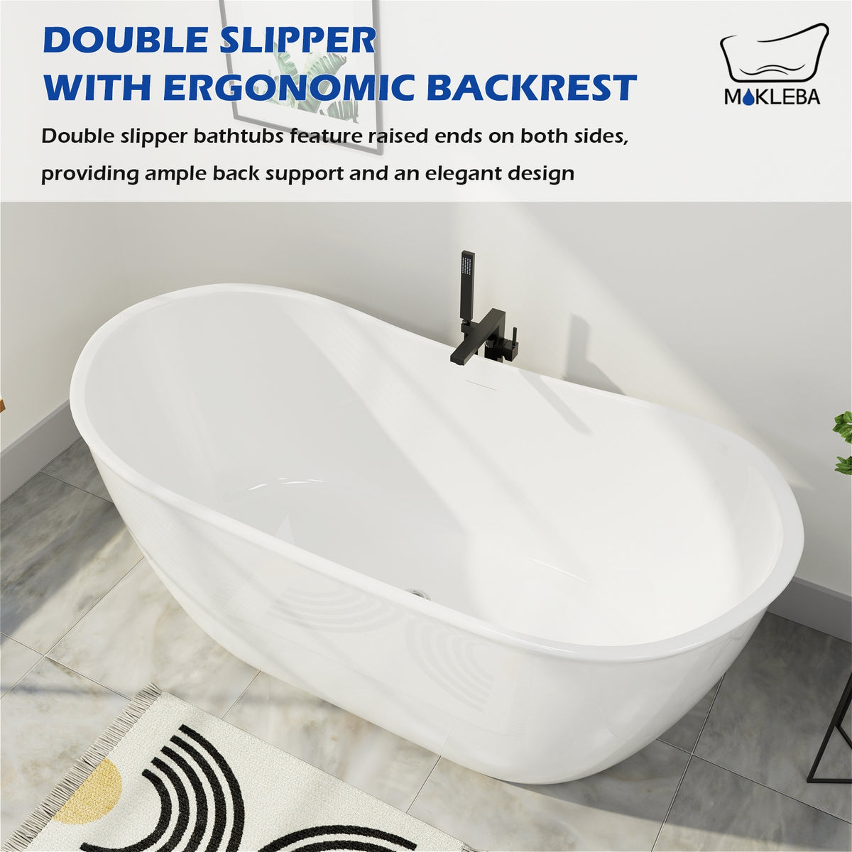 Double Slipper Tub with Ergonomic Backrest