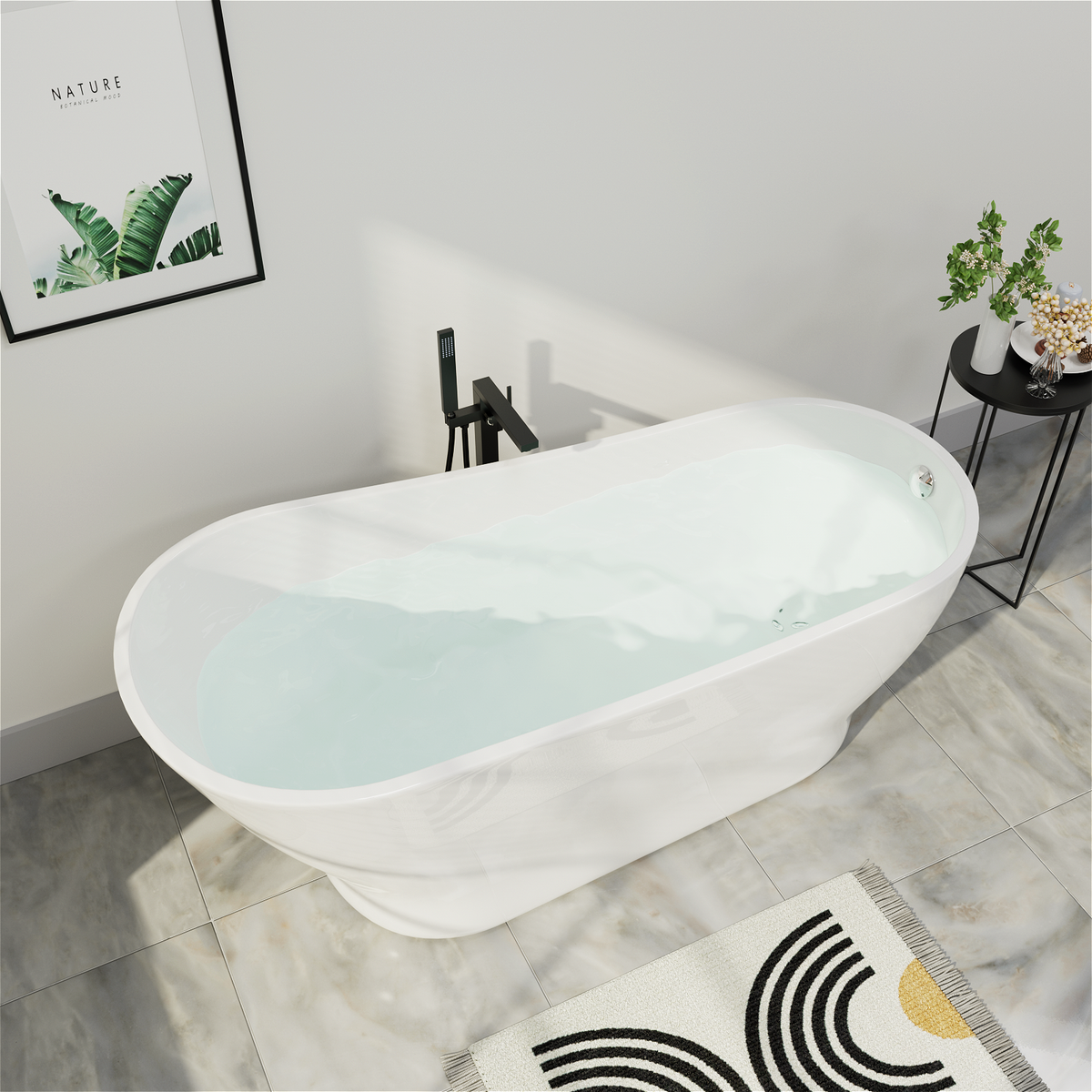Elegant Curved White Slipper Tub Mokleba 67 Inch