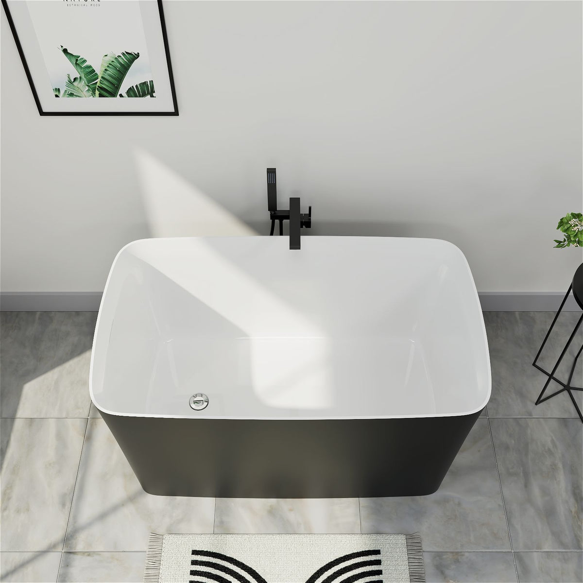 Mokleba 47" Square Lucite Acrylic Japanese Soaking Tub with Chrome Drain Black