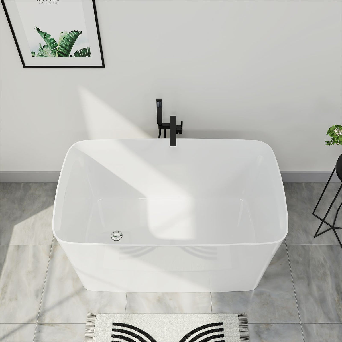 Mokleba 47" Square Lucite Acrylic Japanese Soaking Tub with Chrome Drain White