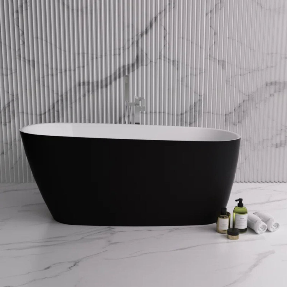 Mokleba 59L x 28W Freestanding Single Slipper Acrylic Soaking Bathtub with Drain Black