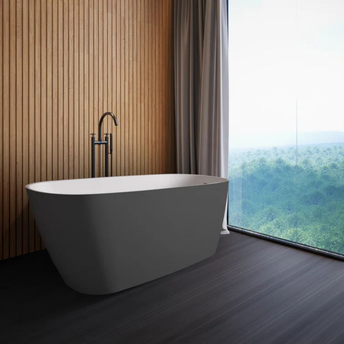 Mokleba 59L x 28W Freestanding Single Slipper Acrylic Soaking Bathtub with Drain Gray