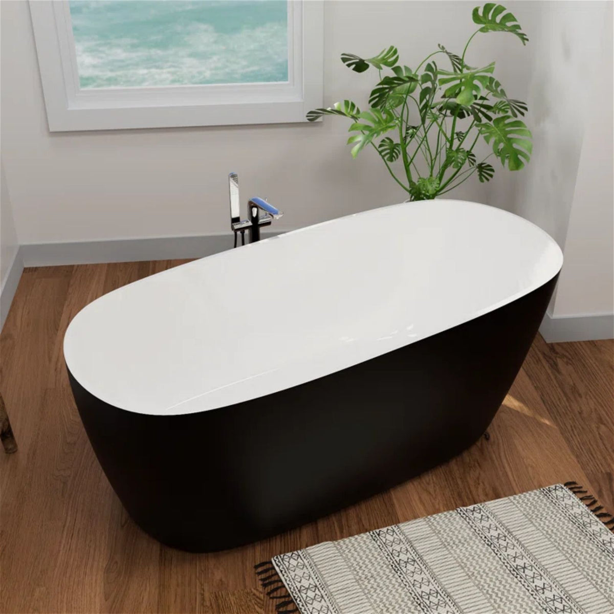 Mokleba Black Single Slipper Freestanding Acrylic Soaking Bathtub