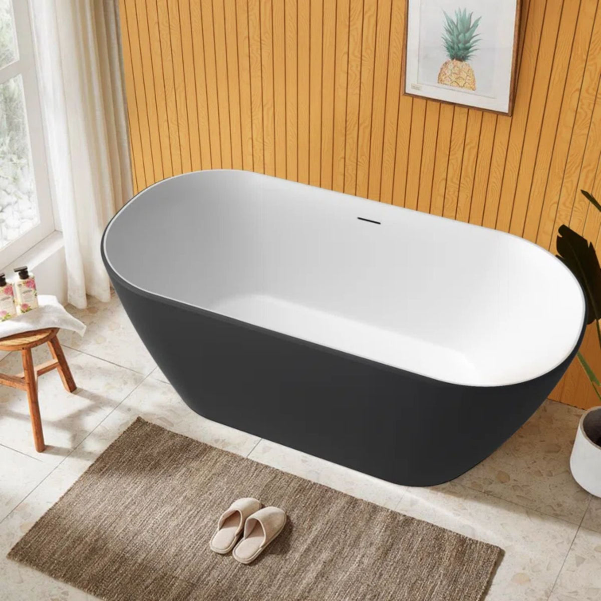 Mokleba Gray 59" Oval Double Slipper Bathtub