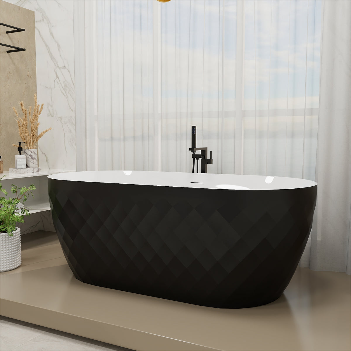 Mokleba 59" Black Diamond Freestanding Soaking Tub