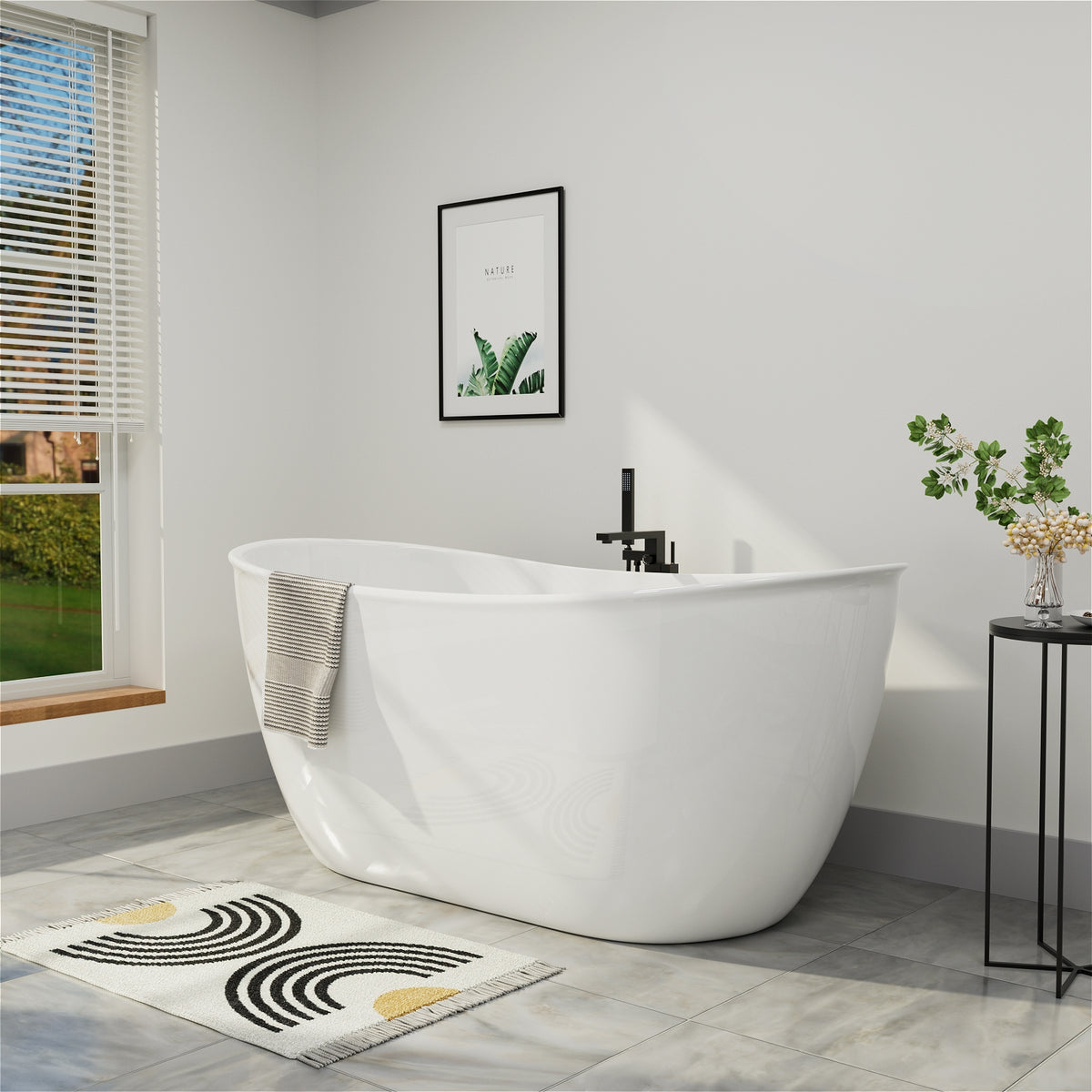 Mokleba 59 Inch Acrylic Deep Soaking Bathtub